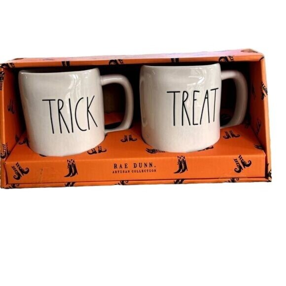 HTF RARE Rae Dunn "TRICK" and "TREAT" Mug Set New Original Packaging HALLOWEEN - Picture 6 of 8